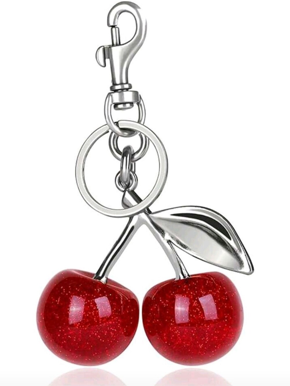 * Y2K Women's Glossy Cherry Bag Charm Keychain Purse Accessory Glitter Red
